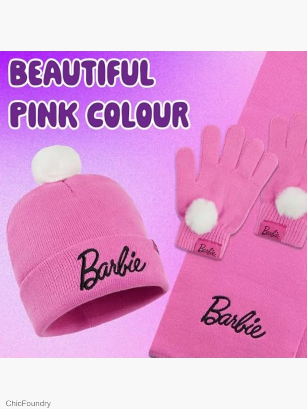 Girls Beanie Hat Scarf Gloves Set Winter Accessories Cold Weather Gear